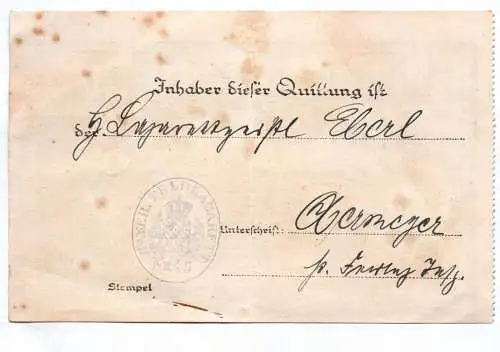 Ludendorff Spende Zehn Mark Quittung Bayern Feld Lazarett 45 EK 1 Wk WW1