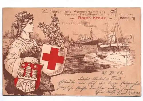 Litho Ak Rot Kreuz Ärzteversammlung Sanitäter 1902 Hamburg