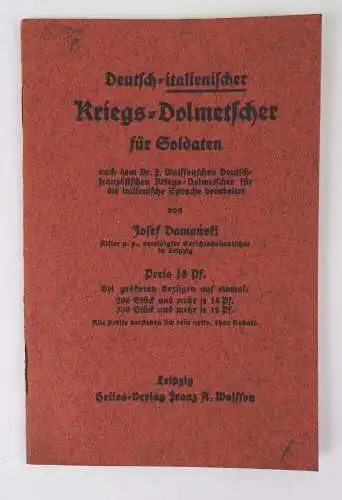 Deutsch italienischer Kriegs Dolmetscher für Soldaten 1 Wk WW1