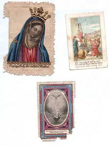 3 x alte Heiligenbilder Mutter Gottes Sternschnuppe brennendes Herz