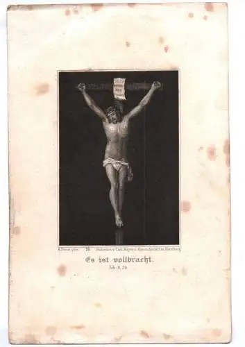 Altes Heiligenbild gekreuzigter Jesus Stahlstich Mayer Nürnberg um 1850