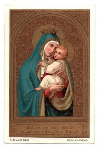 Altes Heiligenbild Maria mit Jesus Kühlen Gladbach Gold holy card Andachtsbild