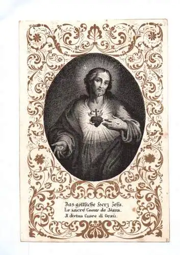 Altes Heiligenbild das göttliche Herz Jesu um 1850 Andachtsbild