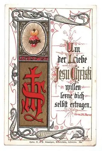 Altes Heiligenbild Jesus Liebe Zitat Benzinger Einsiedeln  um 1900  Andachtsbild