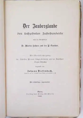 Der Zauberglaube des sechzehnten Jahrhunderts Johann Diesenbach 1900 Buch