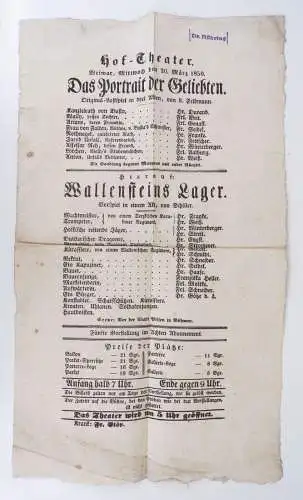 Theater Aushang Weimar 1850 Hottheater  Wallensteins Lager Büttenpapier