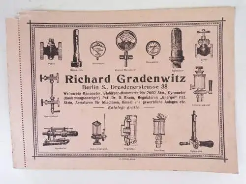 Reklame Richard Gradenwitz Berlin Manometer Gyrometer um 1910