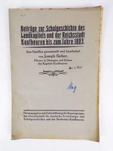 Kaufbeuren Beiträge zur Schulgeschichte des Landkapitels und der Reichsstadt