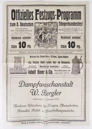 Offizielles Festzugs Programm 8 Sängerbundfest Nürnberg 