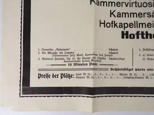 Plakat Wohltätigkeit Konzert Großherzogin Hilda von Baden 1915 WW1