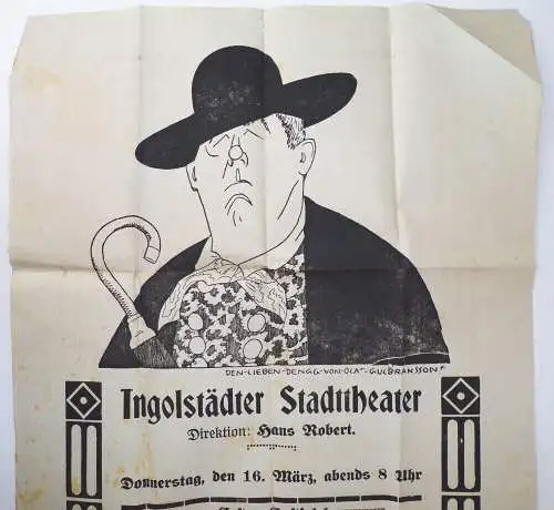 Altes Theater Plakat Ingolstadt Stadttheater Direktion Hans Robert 1916 Aushang