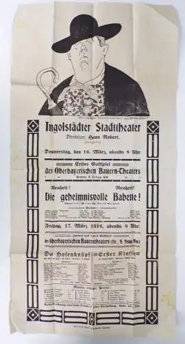 Altes Theater Plakat Ingolstadt Stadttheater Direktion Hans Robert 1916 Aushang