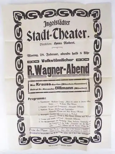 Alter Theater Aushang Ingolstadt Stadttheater um 1915 Richard Wagner Abend