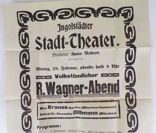 Alter Theater Aushang Ingolstadt Stadttheater um 1915 Richard Wagner Abend