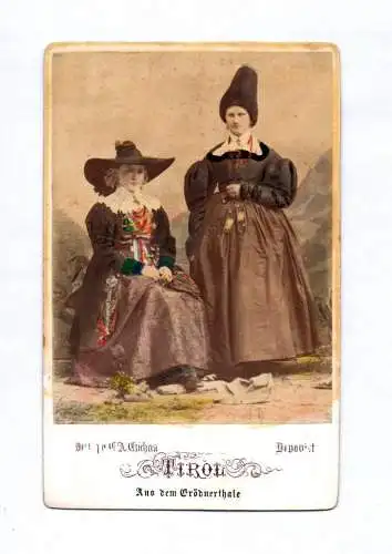 Koloriertes CDV Foto Tirol Tracht Damen Mode um 1880