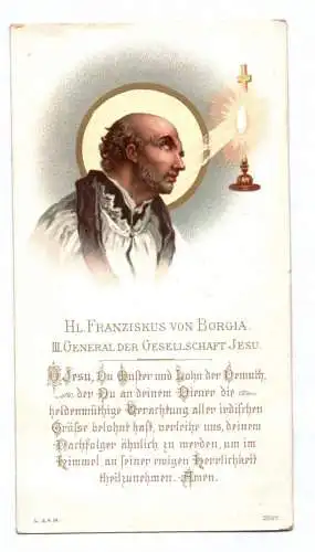 Altes Heiligenbild heiliger Franziskus von Borgia um 1900 Litho holy card