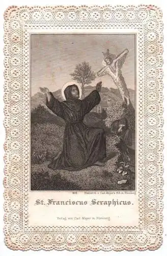 Heiligenbild St Franciscus Seraphicus Franz von Assisi Messopfer 1876 Bubesheim