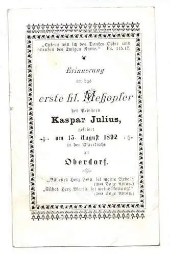 Andachtsbild Litho Meßopfer Priester Pfarrkirche Oberdorf 1892