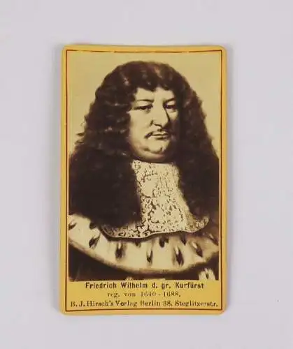 CDV Foto Friedrich Wilhelm der große Kurfürst Hirsch Verlag Berlin