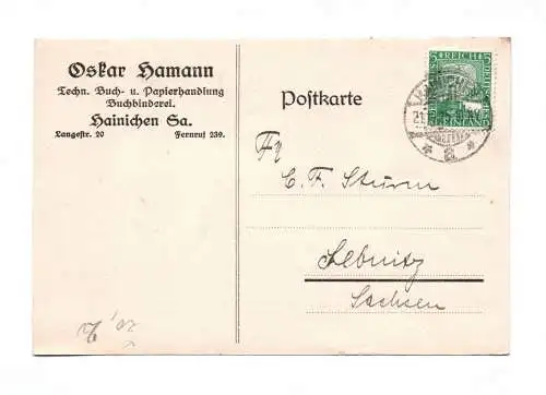 Postkarte Oskar Hamann Buch Papierhandlung 1925