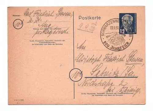 DDR Ganzsache Schwarzenberg Erzgebirge Stempel 1950