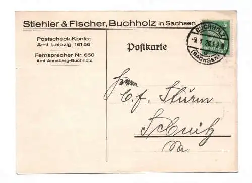 Postkarte Stiehler & Fischer Buchholz in Sachsen 1926