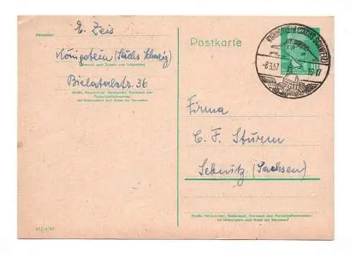 DDR Ganzsache  Stempel Königstein Sächsische Schweiz 1957