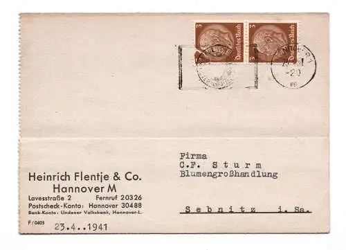 Postkarte Heinrich Flentje & Co Hannover 1941