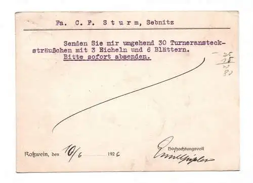 Postkarte Emil Heißler Buchbinderei Roßwein Sachsen 1926