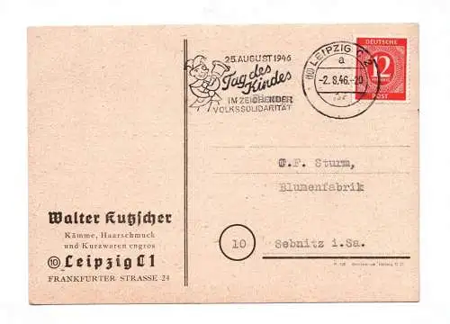 Postkarte Walter Kutzscher Kämme Haarschmuck Leipzig 1946