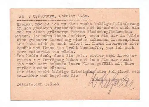 Postkarte Walter Kutzscher Kämme Haarschmuck Leipzig 1946