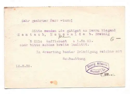 Postkarte Georg Altwein Akzidenzdruckerei Neustadt in Sachsen 1925