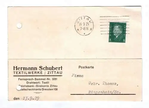 Postkarte Textilwerke Zittau 1929