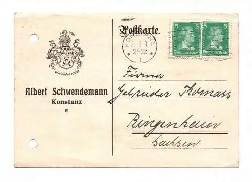 Postkarte 1928 Albert Schwendemann Konstanz