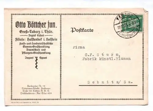 Postkarte Otto Böttcher jun. Groß Tabarz in Thüringen 1925 Pflanzen Großhandlung