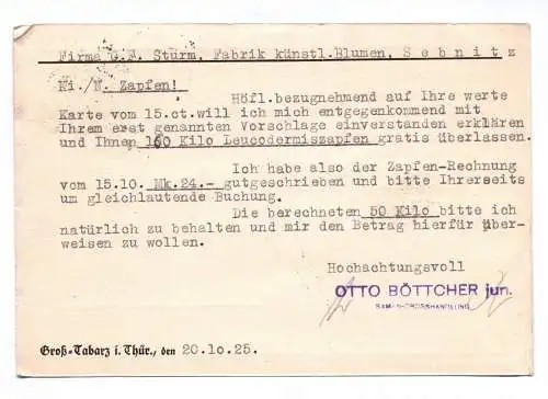Postkarte Otto Böttcher jun. Groß Tabarz in Thüringen 1925 Pflanzen Großhandlung