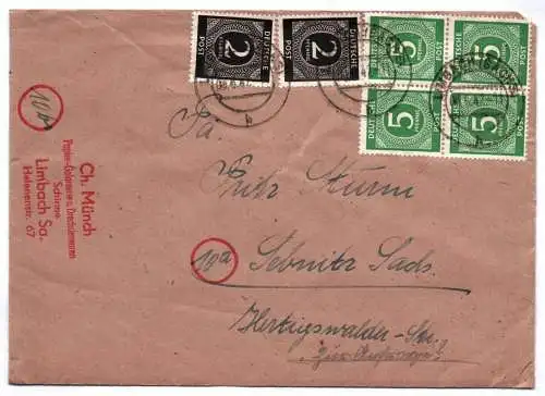 Brief Ch. Münch Papier Galanterie Drechselwaren Schirme Limbach Sachsen 1947