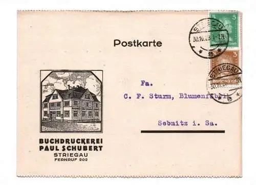 Postkarte Buchdruckerei Paul Schubert Striegau 1928