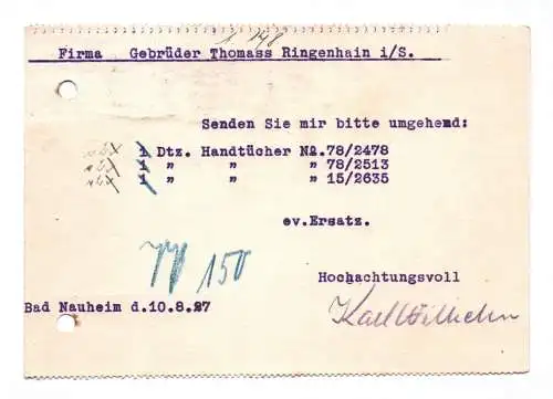 Postkarte Karl Wilhelm Bad Nauheim 1927