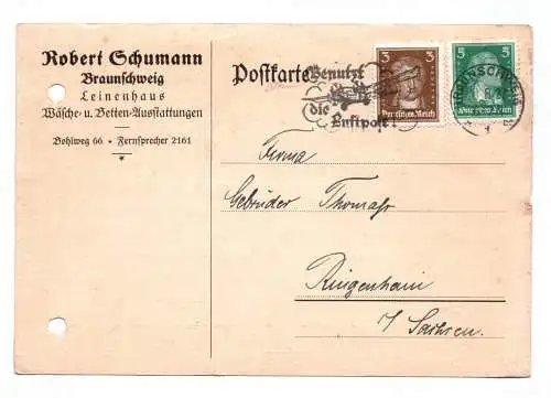 Postkarte Robert Schumann Braunschweig Wäsche und Betten Ausstattungen 1927