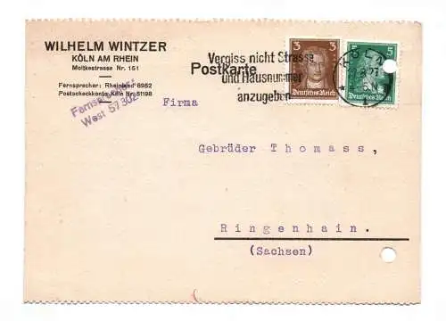 Postkarte Wilhelm Wintzer Köln am Rhein 1927