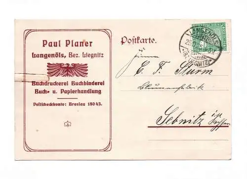 Postkarte 1925 Paul Planer Langenöls Bezirk Liegnitz