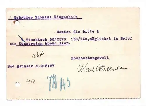 Postkarte Karl Wilhelm Bad Nauheim 1927