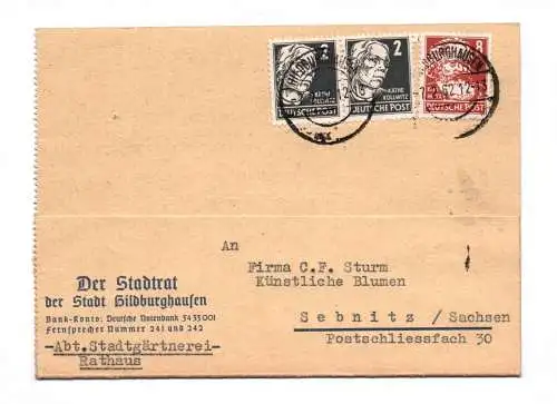 Postkarte Der Stadtrat der Stadt Hildburghausen 1952