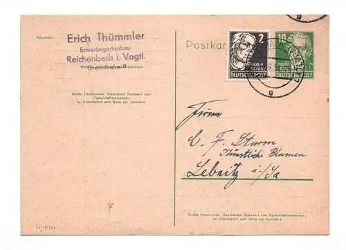 DDR Ganzsache 1953 Reichenbach Stempel