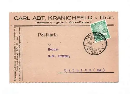 Postkarte Carl ABT Kranichfeld in Thüringen Samen Moss Export 1925