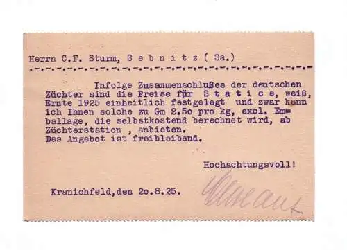 Postkarte Carl ABT Kranichfeld in Thüringen Samen Moss Export 1925