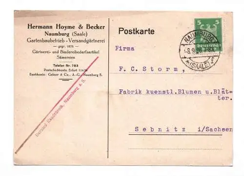 Postkarte Hermann Hoyme & Becker Naumburg Saale 1926