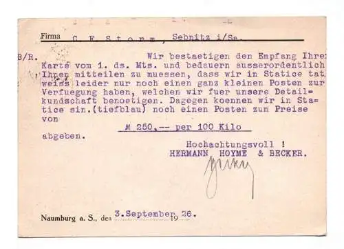 Postkarte Hermann Hoyme & Becker Naumburg Saale 1926