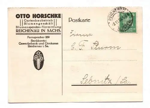 Postkarte Otto Horschke Gartenbaubetrieb Blumengeschäft 1926